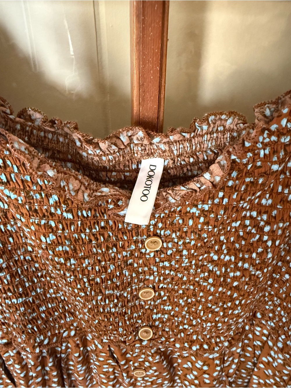 Dokotoo NWOT Brown Floral Smocked Long-sleeve Maxi Dress Boho Flowy - Medium - Picture 6 of 8